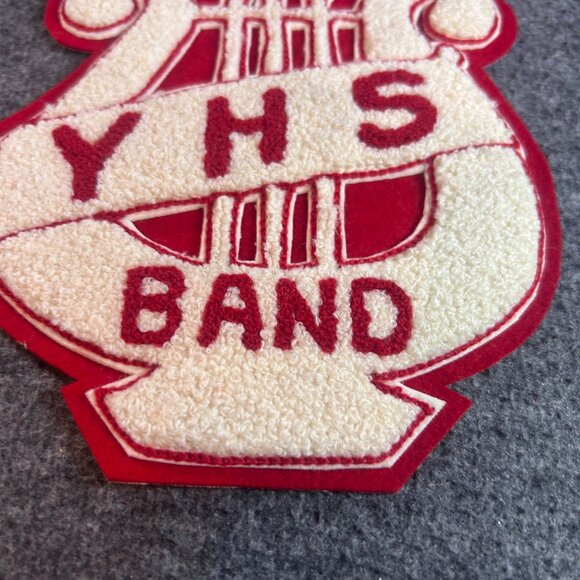 Vtg Marching Band Letterman Jacket Badge Varsity School Lyre Red White YHS 1930s - Picture 6 of 9